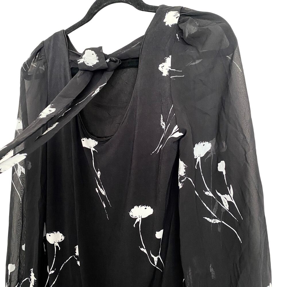T Tahari Black with White Flowers Dress Sheer Long Sleeves - Sz Small Career - Picture 4 of 10